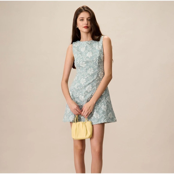 RIHOAS Women's Green Boat Neck Jacquard Mini Dress - Picture 1 of 6